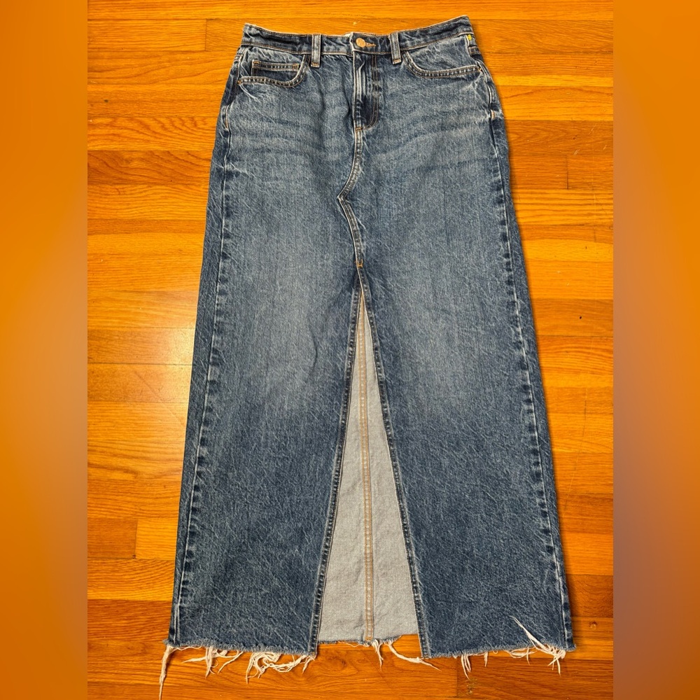 Zara Dark Blue Denim A-Line Maxi Skirt